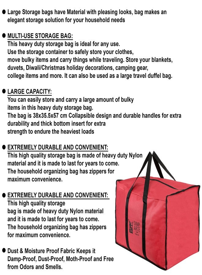 SIMPARTE Big Nylon Underbed Storage Bag Pack of 3 for Clothes, Comforters, Blankets, Toys, Books & Stationery - Moisture Proof Organizer with Zippered Closure & Strong Handle (Red, 57 x 38 x 35 cm) - Image 4